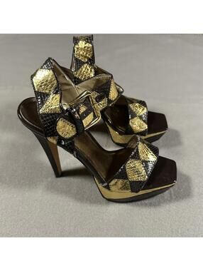 BEBE Heels Brown Gold Snake Skin 6